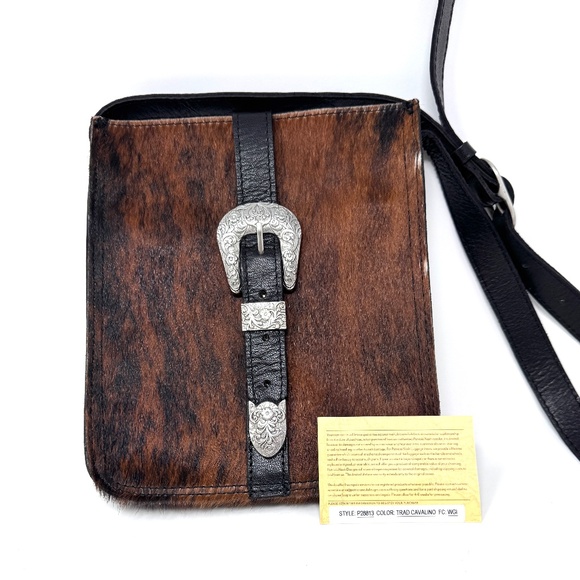 Patricia Nash Venezia CavalinoBlack Leather Brown Calf Hair Buckle Crossbody Bag - Picture 4 of 11